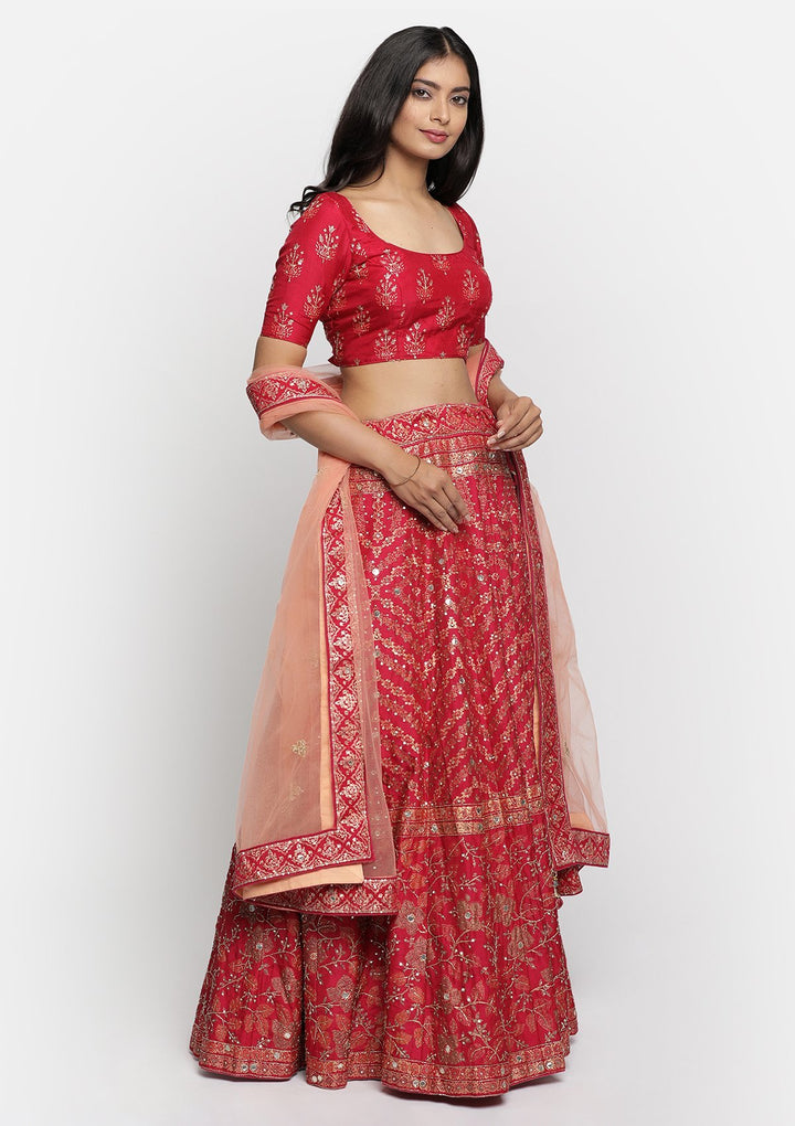 Rani Pink Cutdana Art Silk Designer lehenga - koskii