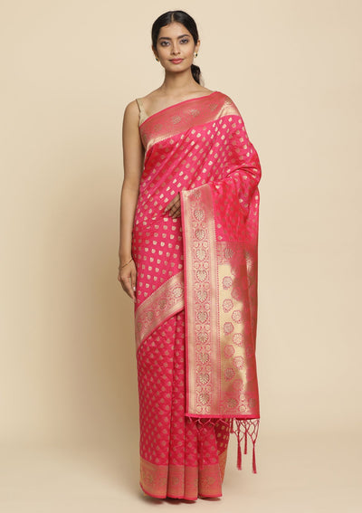 Rani Pink Swarovski  Brocade Designer Saree - koskii