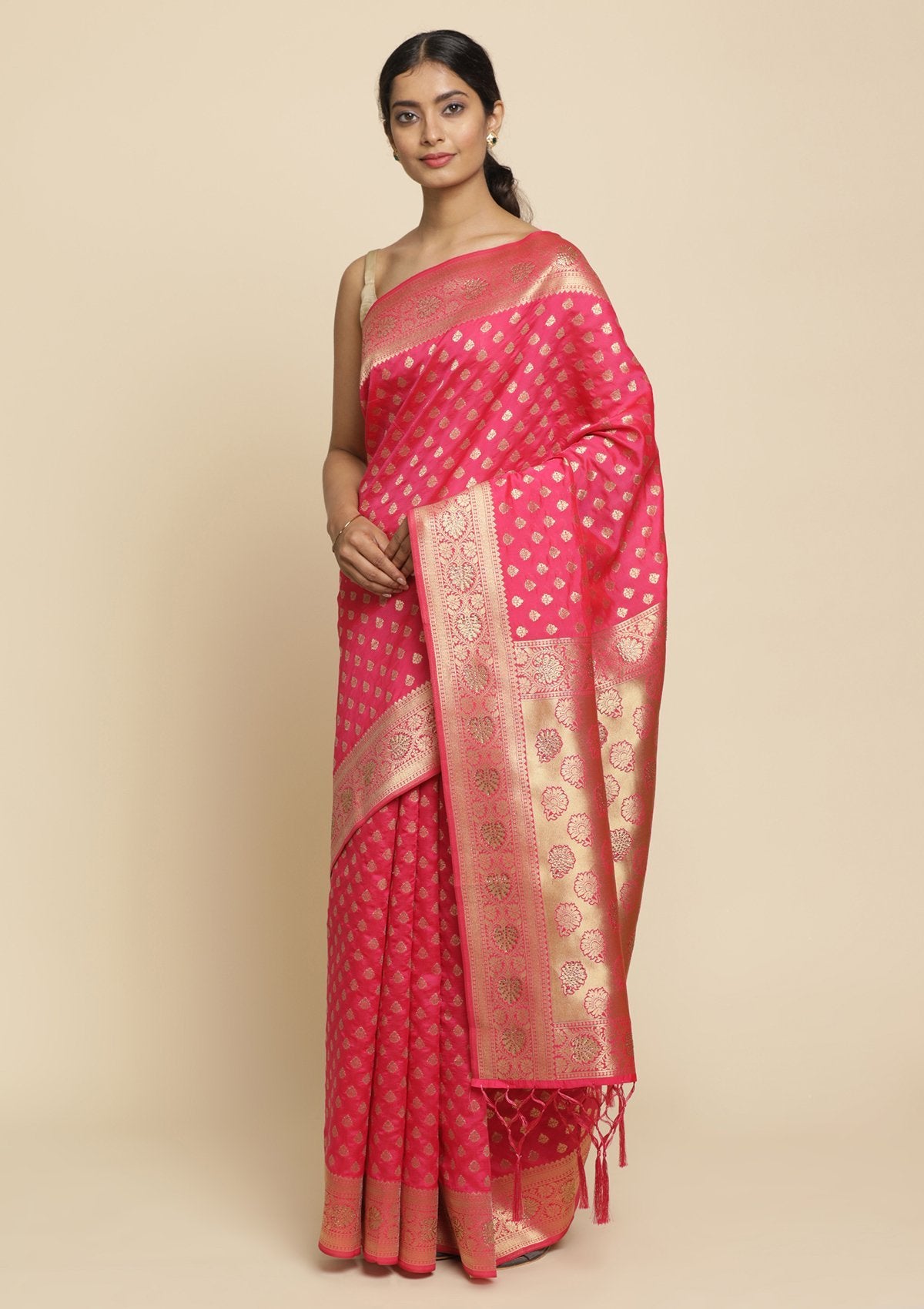 Rani Pink Swarovski  Brocade Designer Saree - koskii
