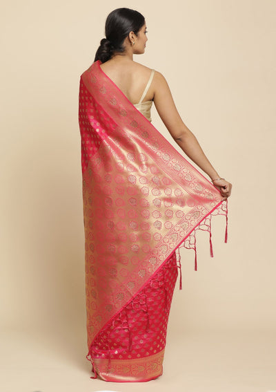 Rani Pink Swarovski  Brocade Designer Saree - koskii