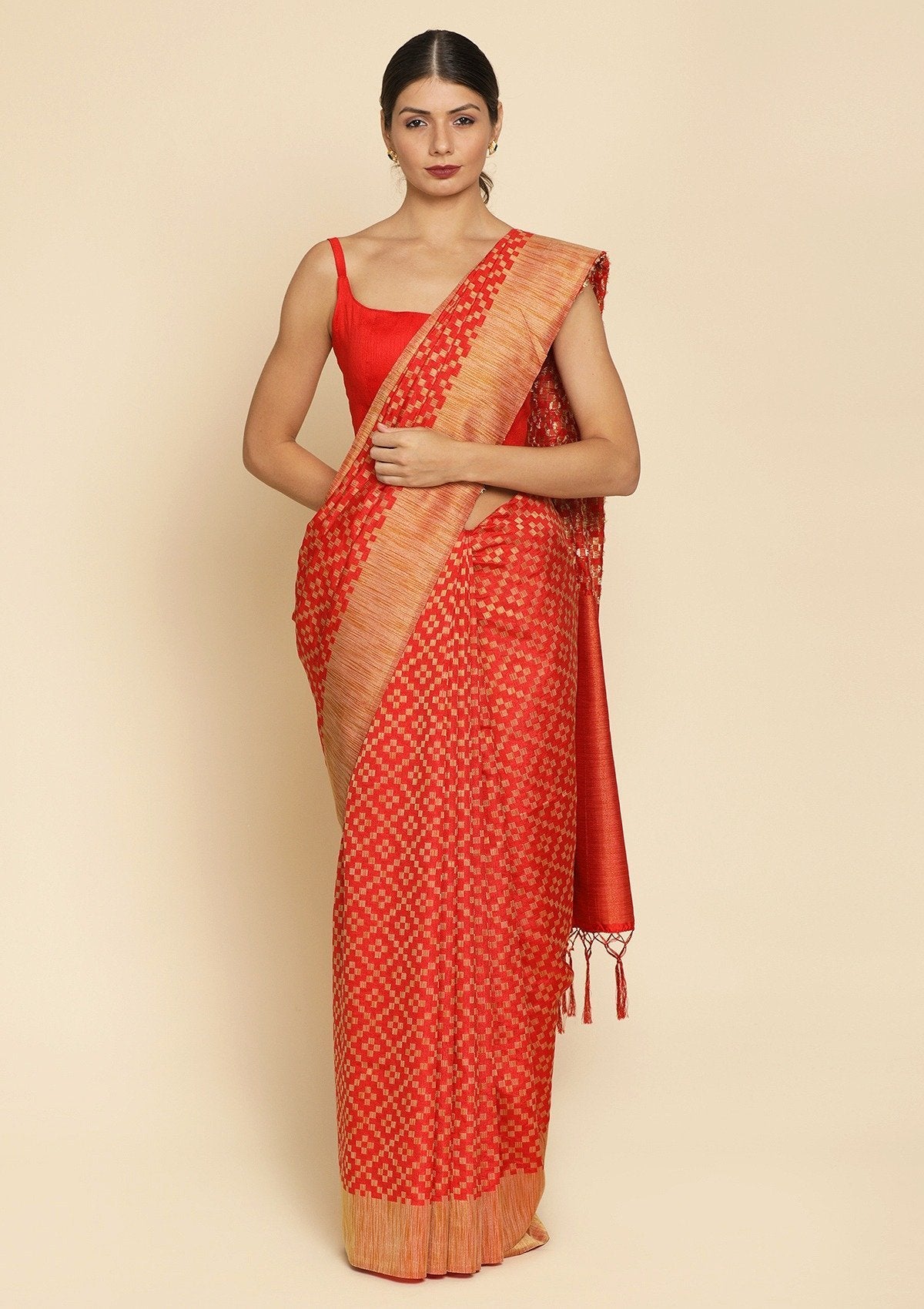 Red Zariwork Raw Silk Designer Saree - koskii