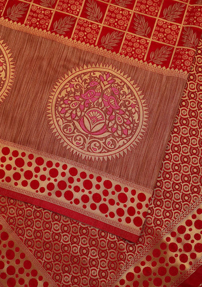 Red Zariwork Raw Silk Designer Saree - koskii