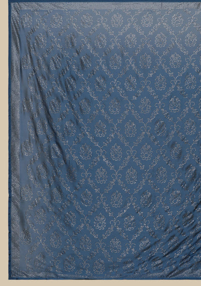Royal Blue Swarovski  Satin Designer Saree - koskii