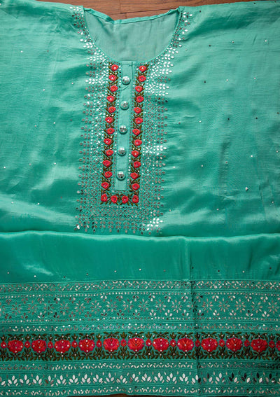 Sea Green Mirrorwork Semi Crepe Designer Semi-Stitched Salwar Suit - koskii
