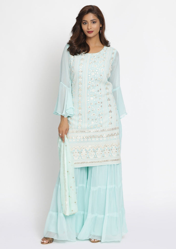 Sea Green Sequins Georgette Designer Salwar Suit - koskii