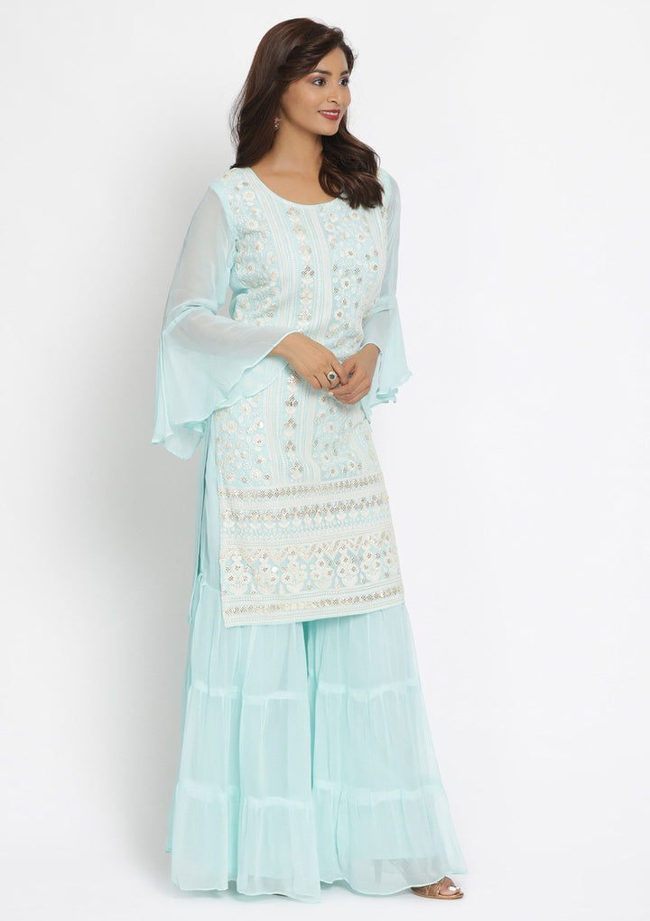 Sea Green Sequins Georgette Designer Salwar Suit - koskii