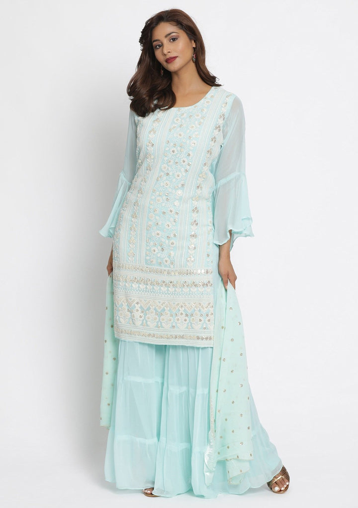 Sea Green Sequins Georgette Designer Salwar Suit - koskii