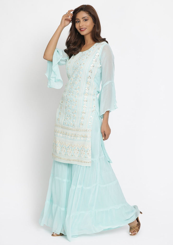 Sea Green Sequins Georgette Designer Salwar Suit - koskii