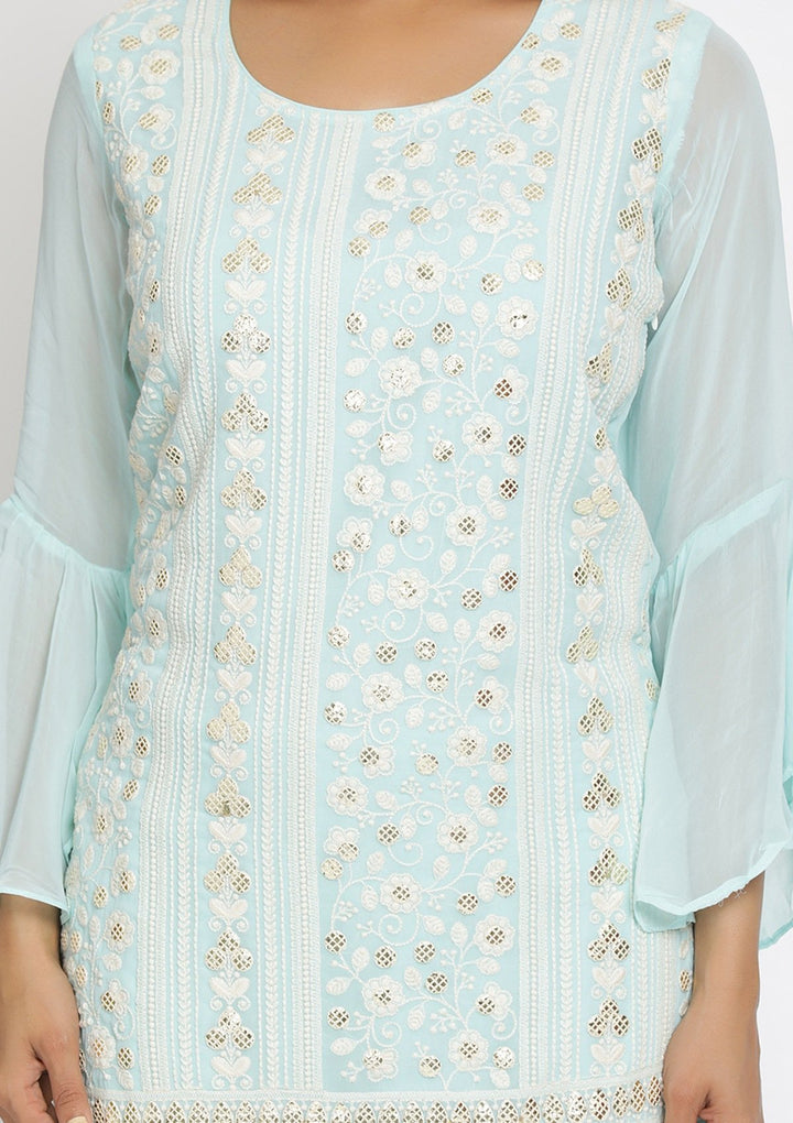 Sea Green Sequins Georgette Designer Salwar Suit - koskii