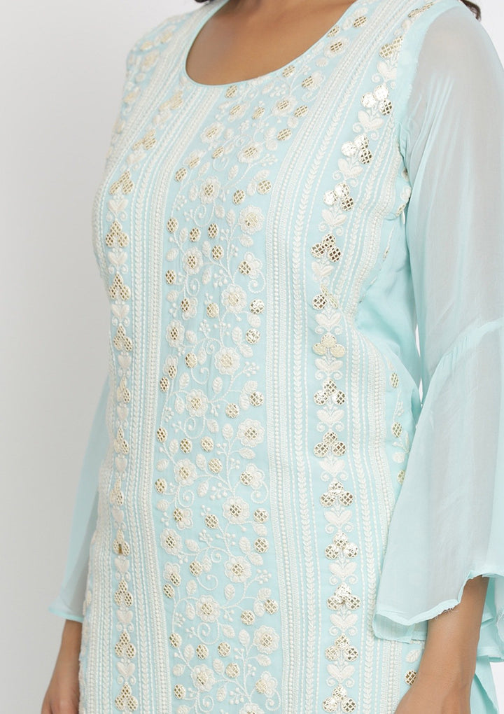 Sea Green Sequins Georgette Designer Salwar Suit - koskii
