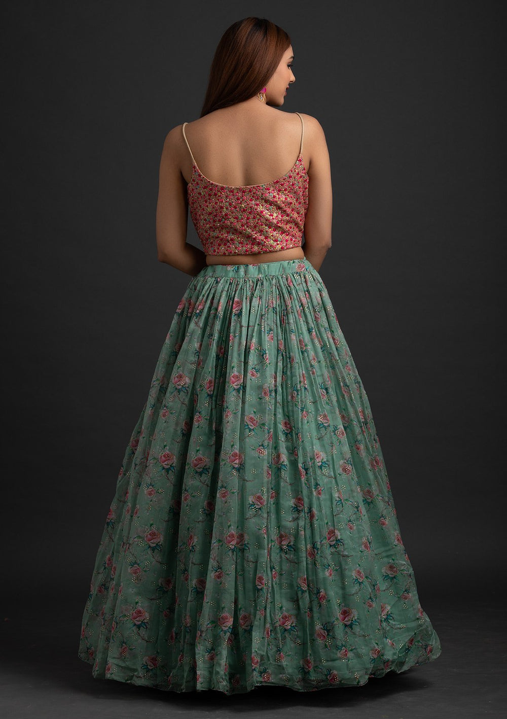 Sea Green Sequins Tissue Designer Lehenga - koskii