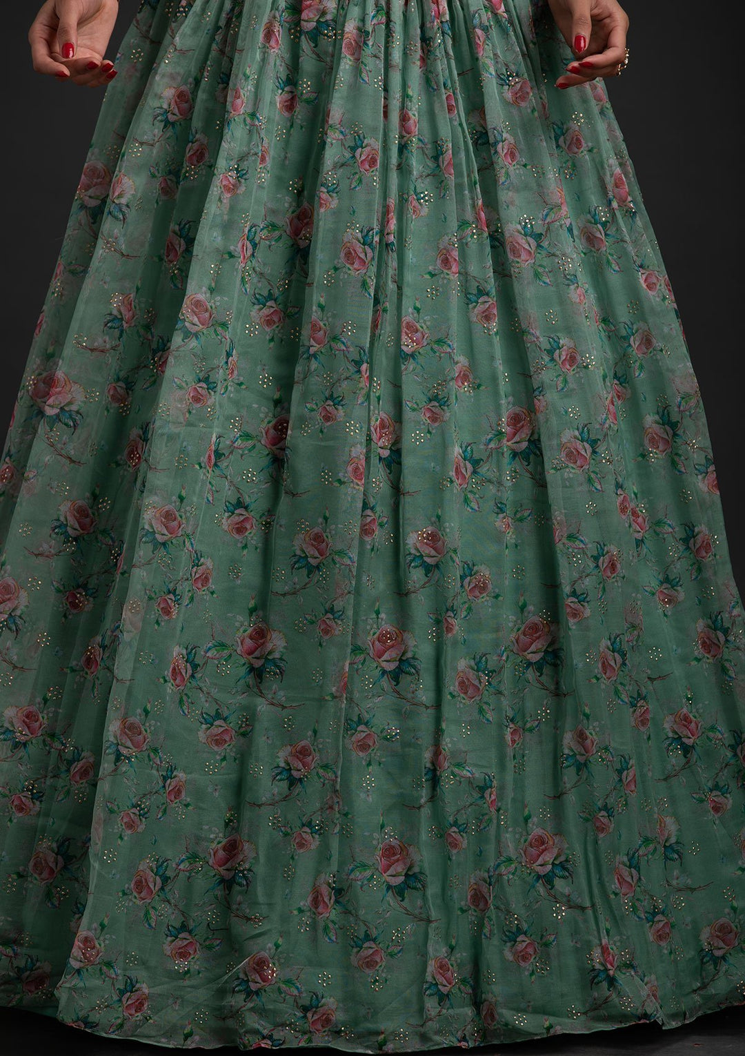 Sea Green Sequins Tissue Designer Lehenga - koskii