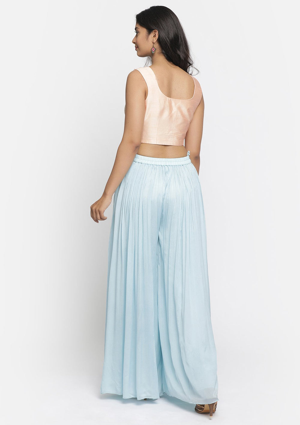 Sky Blue Sequins Semi Crepe Designer Salwar Suit - koskii