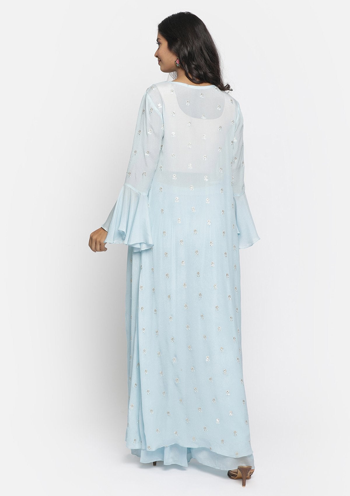 Sky Blue Sequins Semi Crepe Designer Salwar Suit - koskii