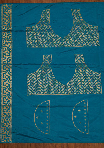 Turquoise Blue Zariwork Raw Silk Designer Saree - koskii