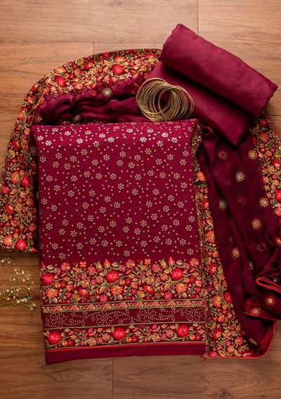 Wine Sequins Georgette Designer Unstitched Salwar Suit - koskii