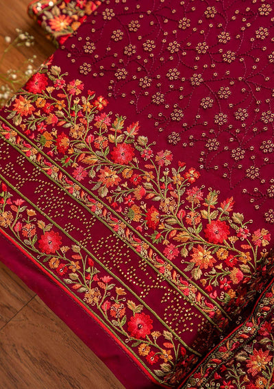 Wine Sequins Georgette Designer Unstitched Salwar Suit - koskii