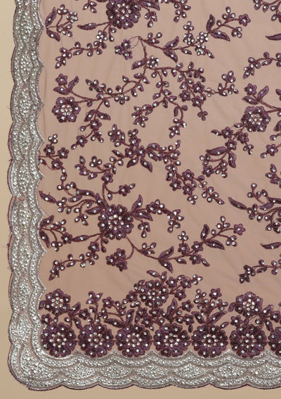 Wine Silver Stonework Satin Designer Saree - koskii