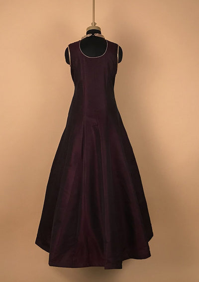 Wine Stonework Taffeta Silk Designer Gown - koskii