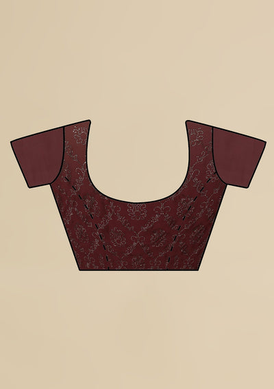 Wine Swarovski  Satin Designer Saree - koskii