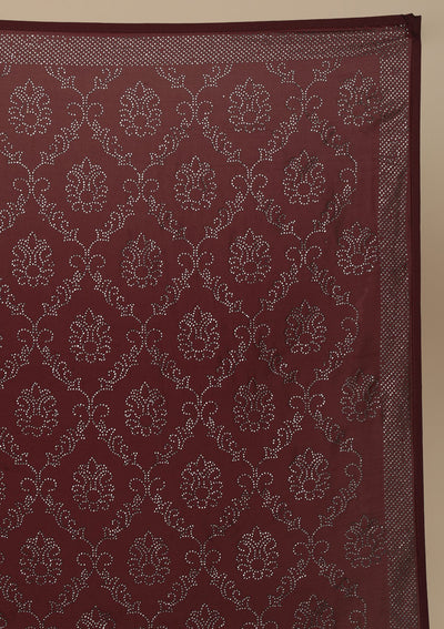 Wine Swarovski  Satin Designer Saree - koskii