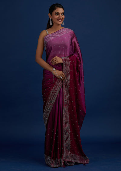 Wine Swarovski  Satin Designer Saree - Koskii