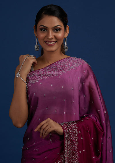 Wine Swarovski  Satin Designer Saree - Koskii