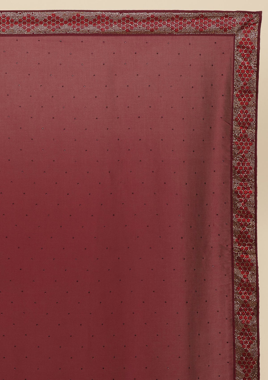 Wine Swarovski  Satin Designer Saree - koskii