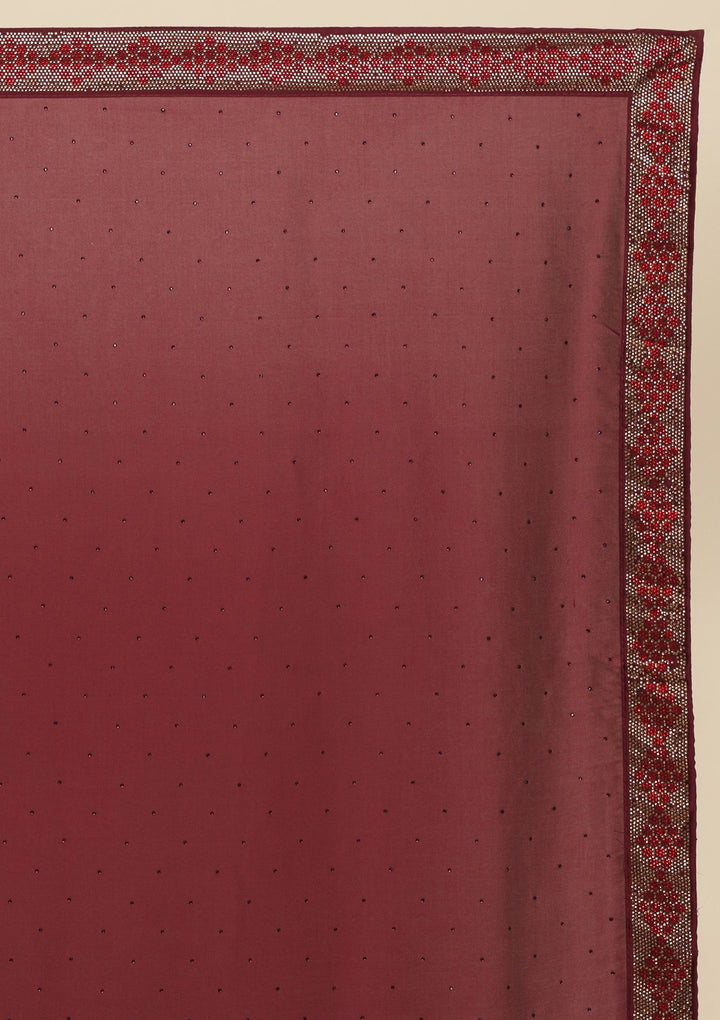 Wine Swarovski  Satin Designer Saree - koskii