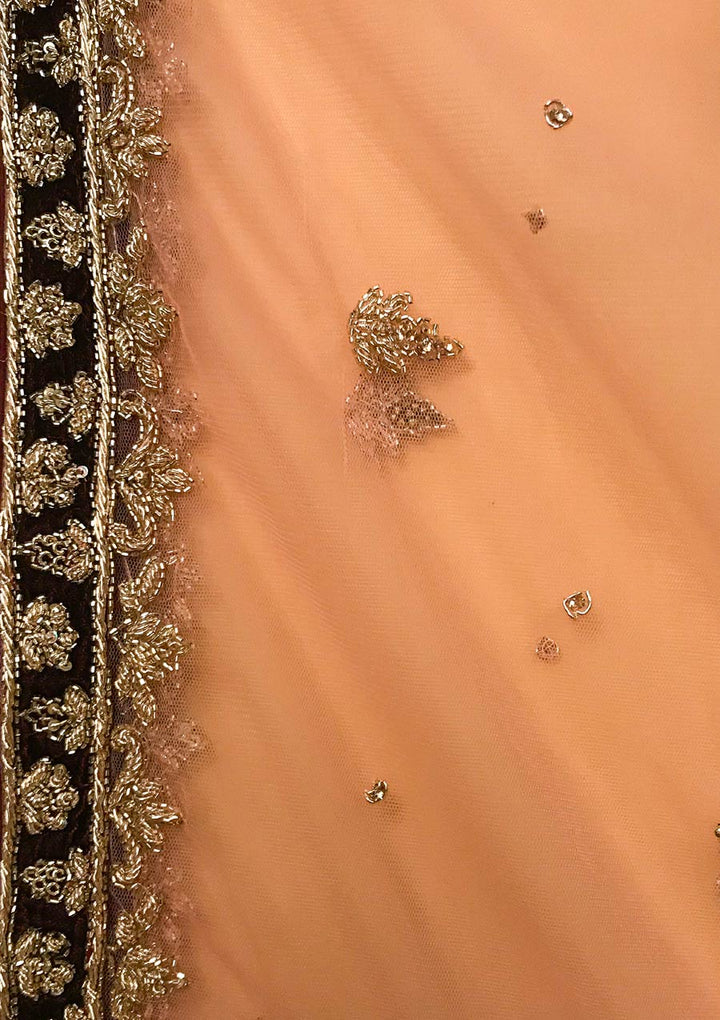 Wine Zardosi Velvet Designer Semi-Stitched Lehenga - koskii