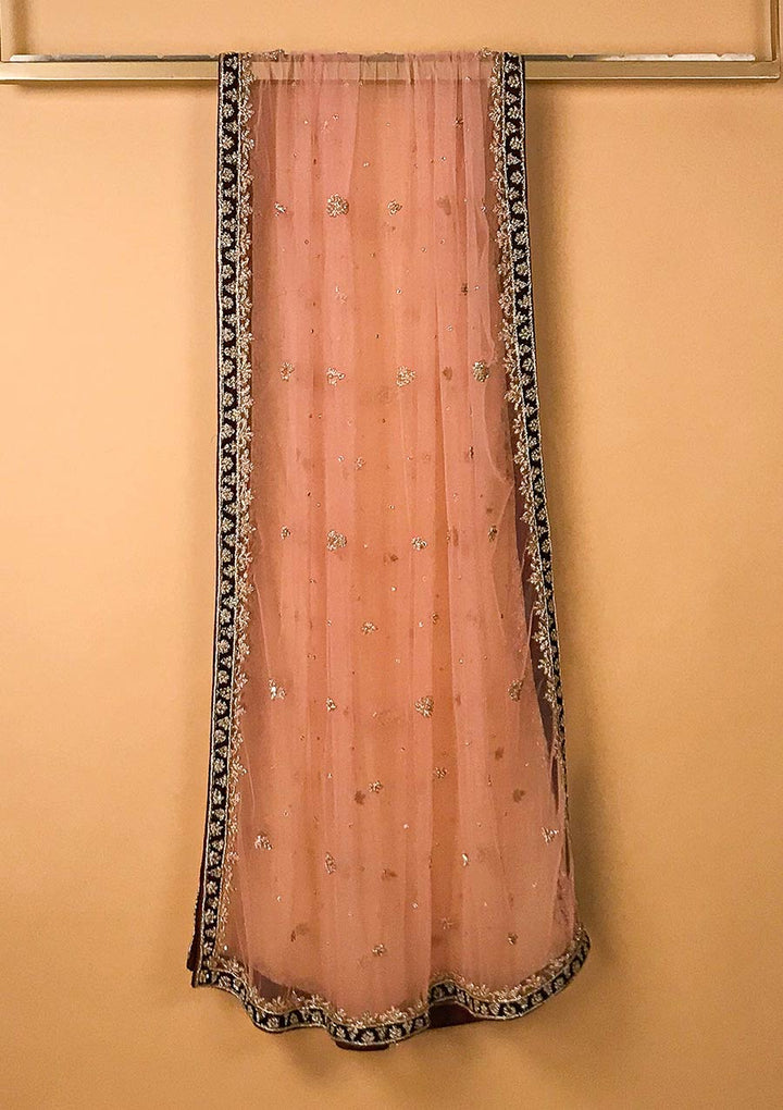 Wine Zardosi Velvet Designer Semi-Stitched Lehenga - koskii
