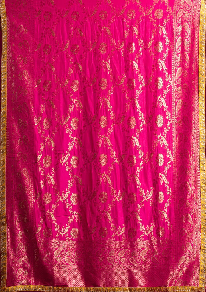 Yellow Gotapatti Banarasi Designer Semi-Stitched Lehenga - koskii