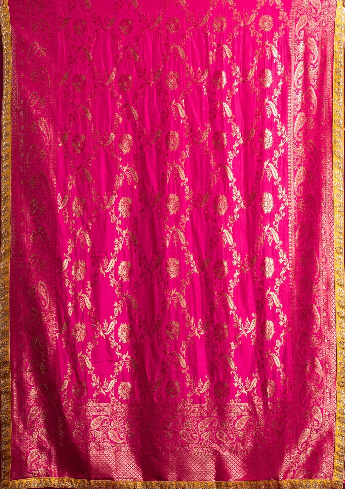 Yellow Gotapatti Banarasi Designer Semi-Stitched Lehenga - koskii