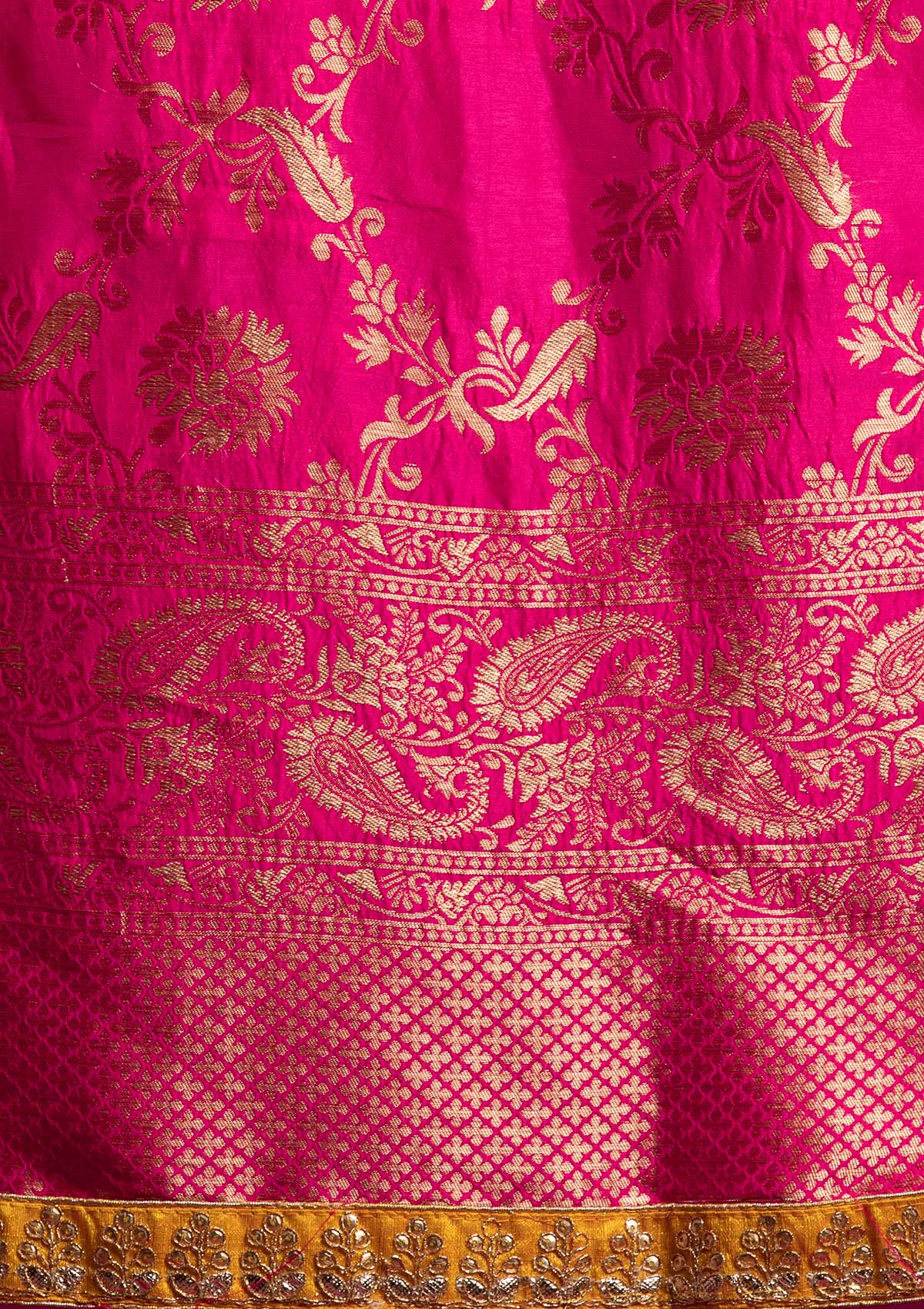 Yellow Gotapatti Banarasi Designer Semi-Stitched Lehenga - koskii
