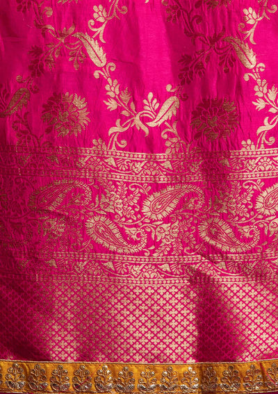 Yellow Gotapatti Banarasi Designer Semi-Stitched Lehenga - koskii