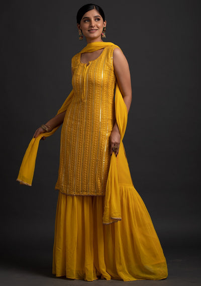Yellow Sequins Georgette Designer Salwar Suit - koskii