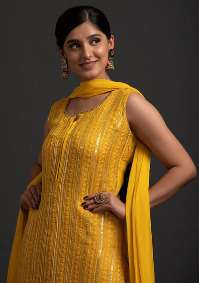 Yellow Sequins Georgette Designer Salwar Suit - koskii