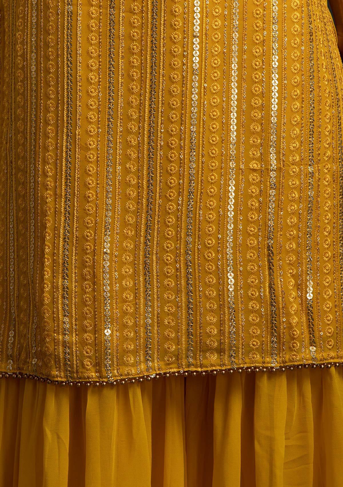 Yellow Sequins Georgette Designer Salwar Suit - koskii