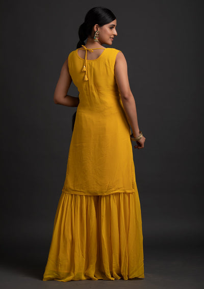 Yellow Sequins Georgette Designer Salwar Suit - koskii