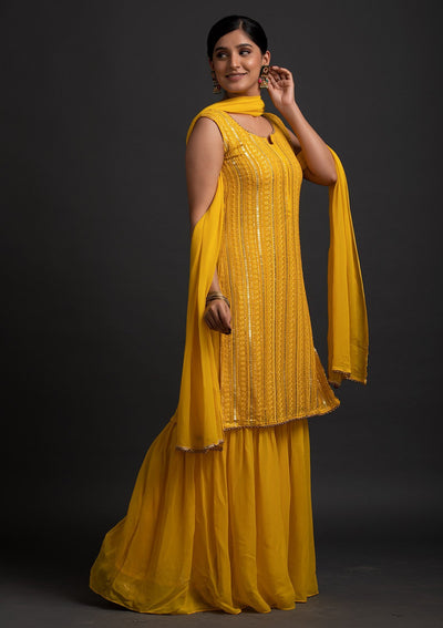 Yellow Sequins Georgette Designer Salwar Suit - koskii