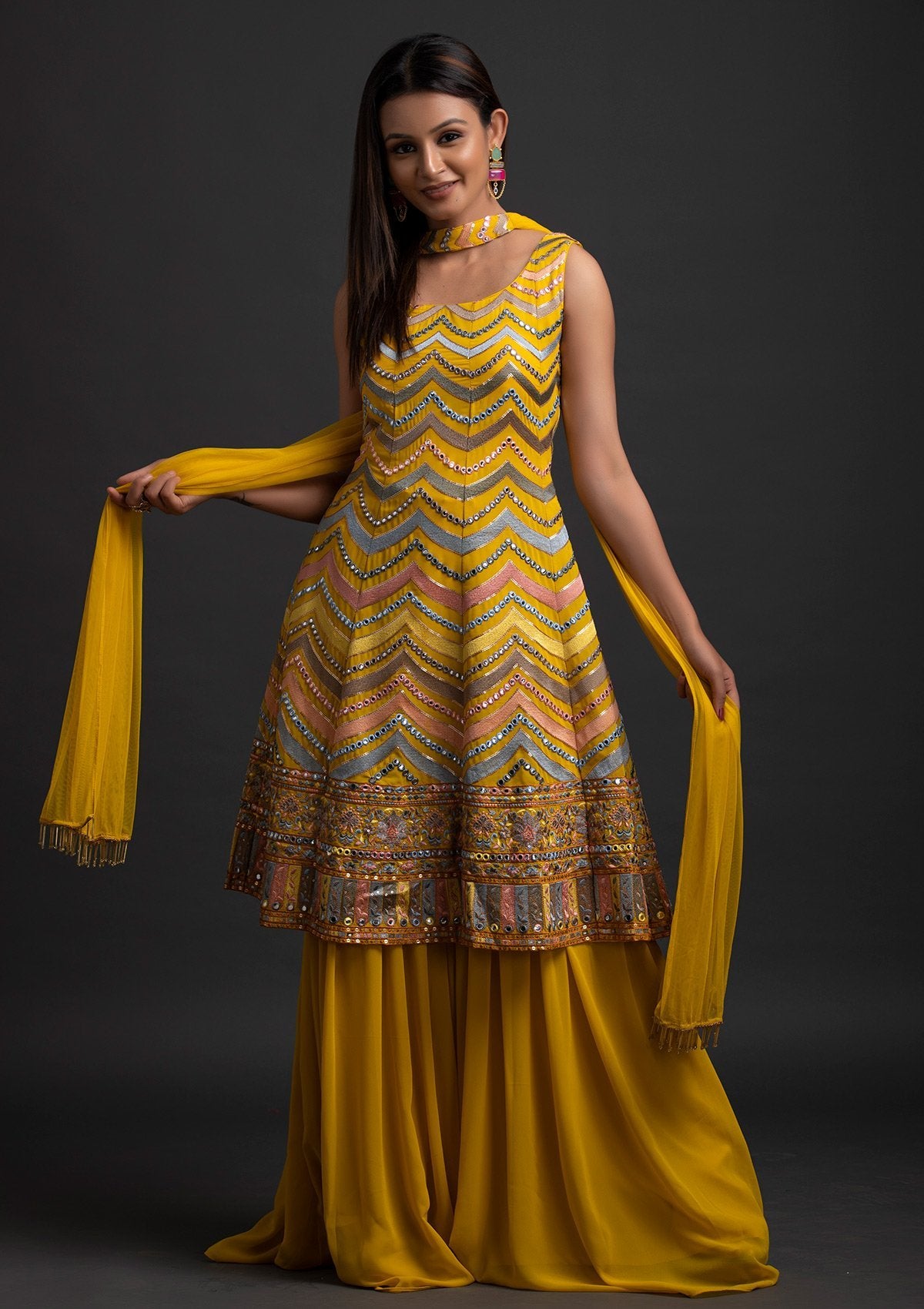 Yellow Sequins Georgette Designer Salwar Suit - koskii