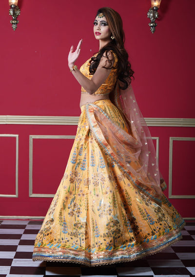 Yellow Swarovski Shimmer Designer Lehenga - koskii