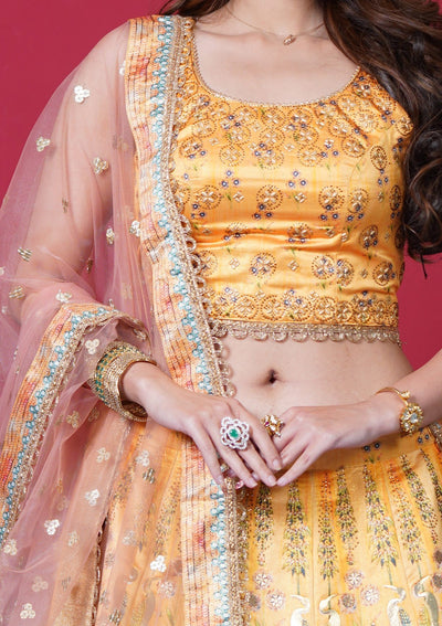 Yellow Swarovski Shimmer Designer Lehenga - koskii