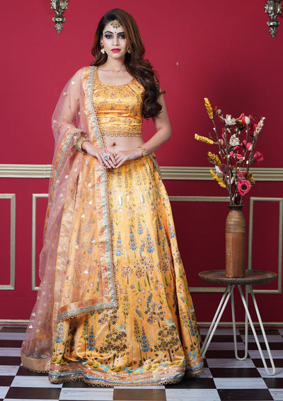 Yellow Swarovski Shimmer Designer Lehenga - koskii