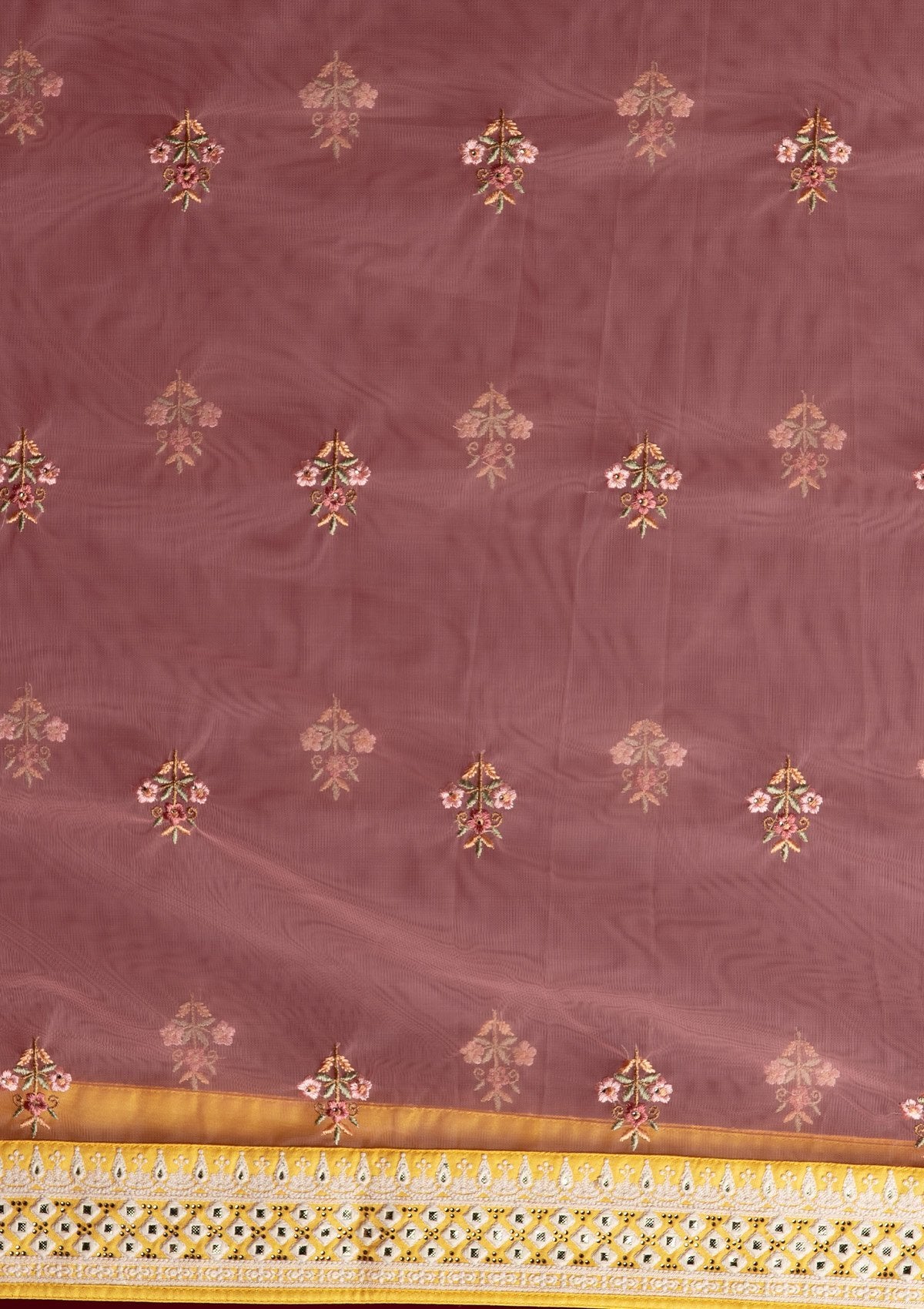 Yellow Threadwork Raw Silk Designer Lehenga - koskii