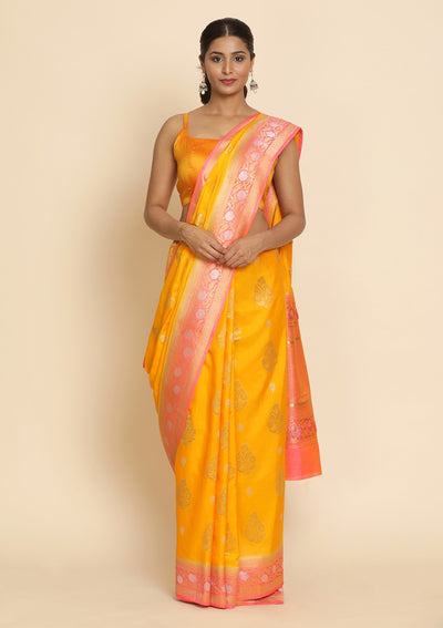 Yellow Zariwork Raw Silk Designer Saree - koskii