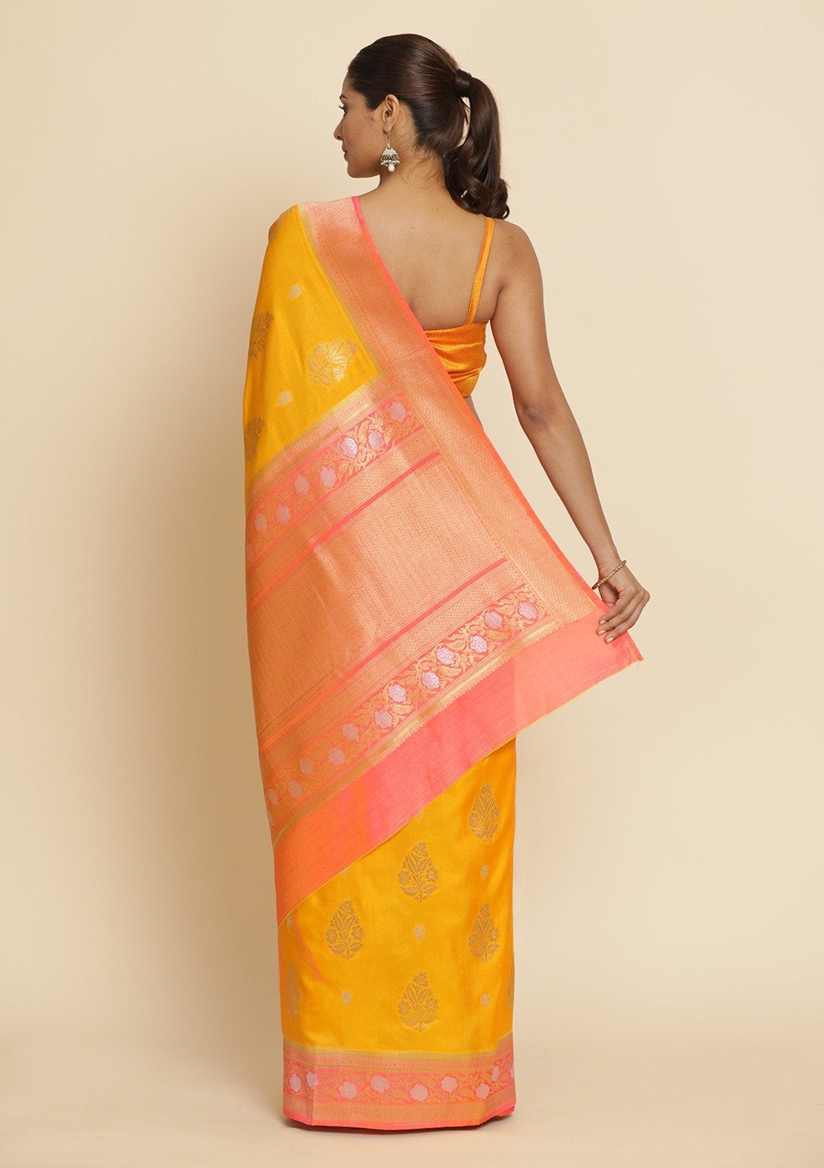 Yellow Zariwork Raw Silk Designer Saree - koskii