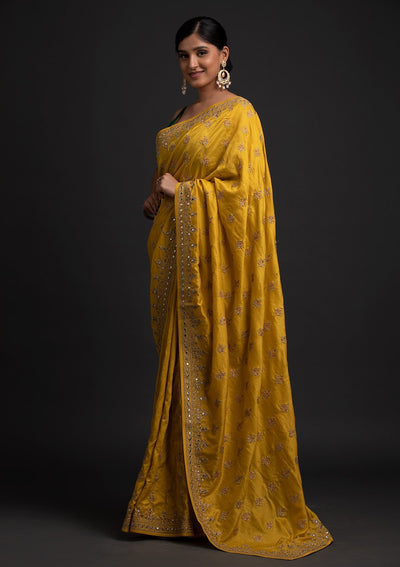 Yellow Zariwork Raw Silk Designer Saree - koskii