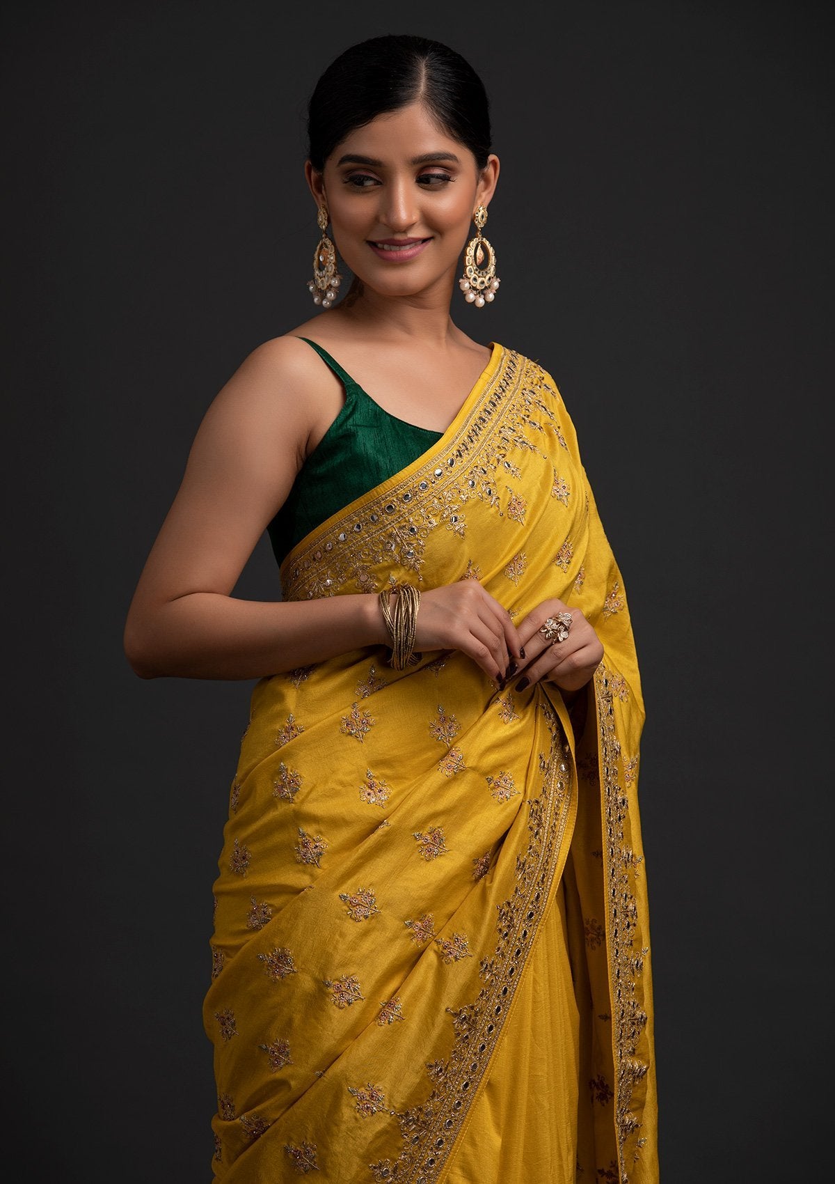 Yellow Zariwork Raw Silk Designer Saree - koskii