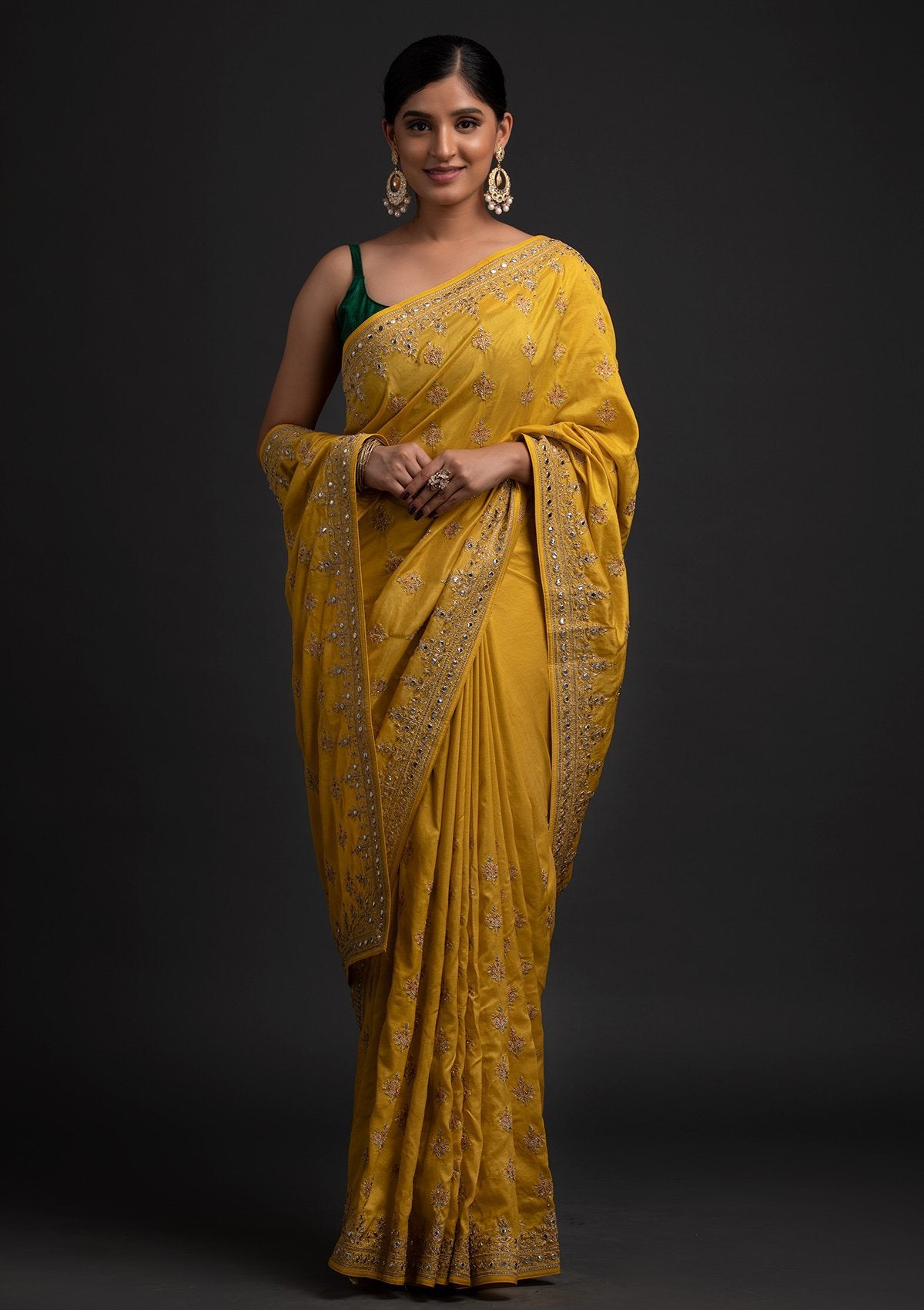 Yellow Zariwork Raw Silk Designer Saree - koskii